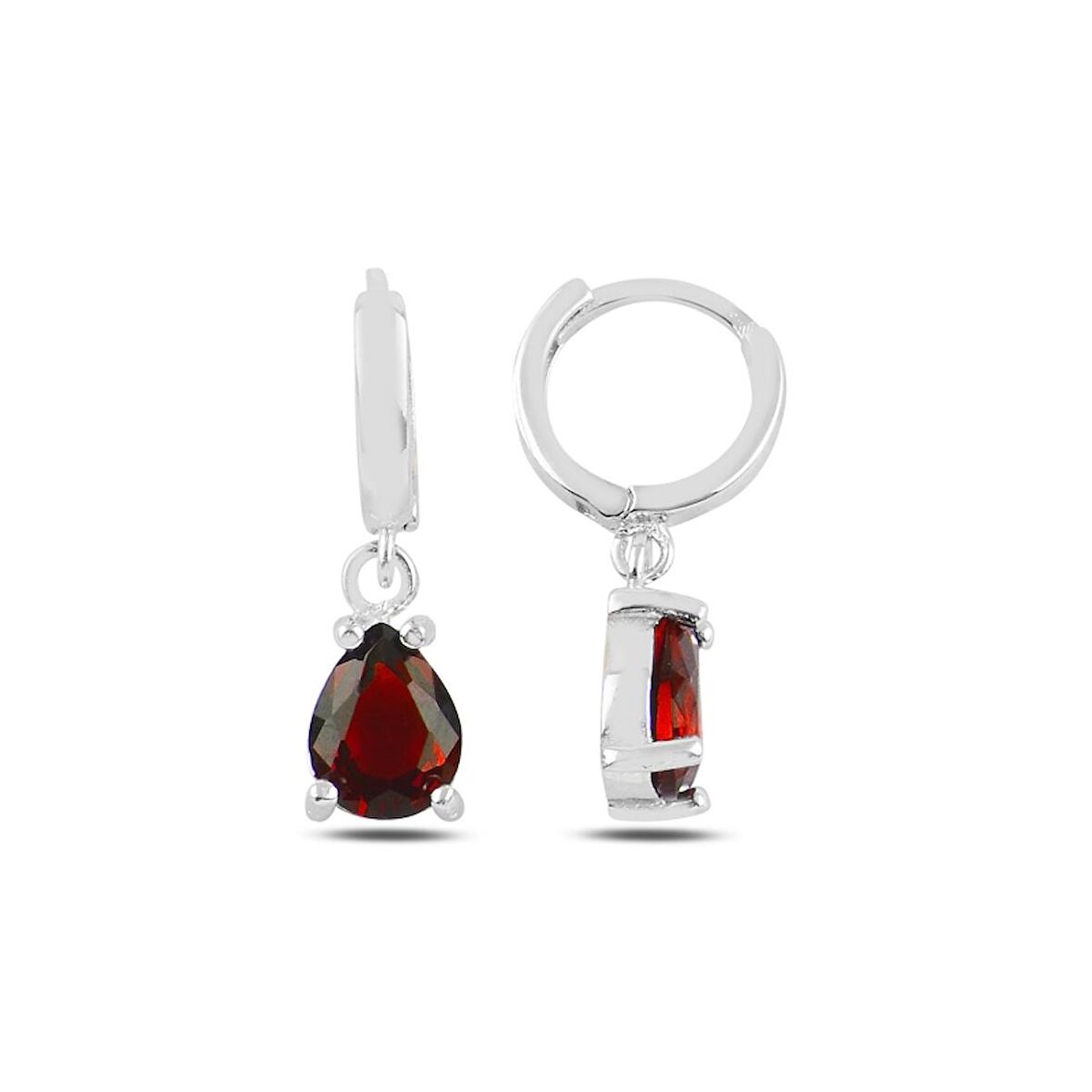 Gümüş Damla Zirkon Taşlı Hagi Küpe-Garnet zirkon (kırmızı)