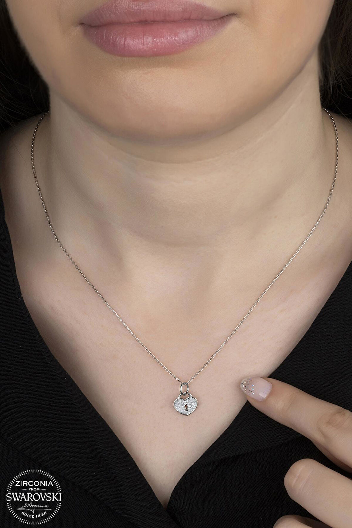 Kutaydan SWR Zirconia Kalbim Sana Kilitli Kadın Gümüş Kolye