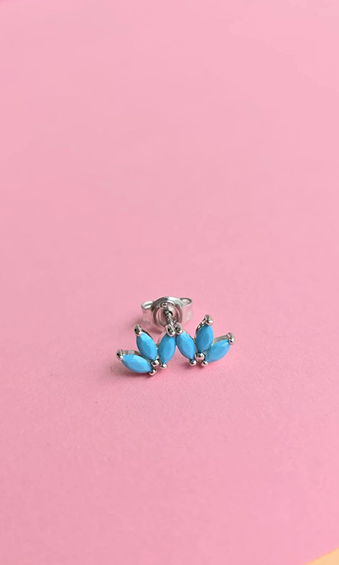 TEKLİ İTHAL 6 ÇİÇEKLİ TURKUAZ MARKİZ LİLA KESİM GÜMÜŞ KÜPE