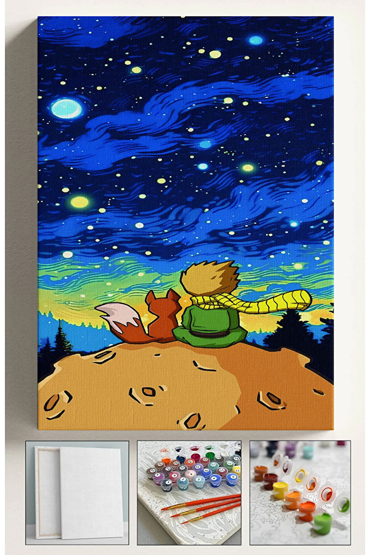 Sayılarla Boyama Hobi Seti Çerçeveli Numaralı Tuval Fırça Boya Dahil Kasnaklı KÜÇÜK PRENS 40x50 Cm