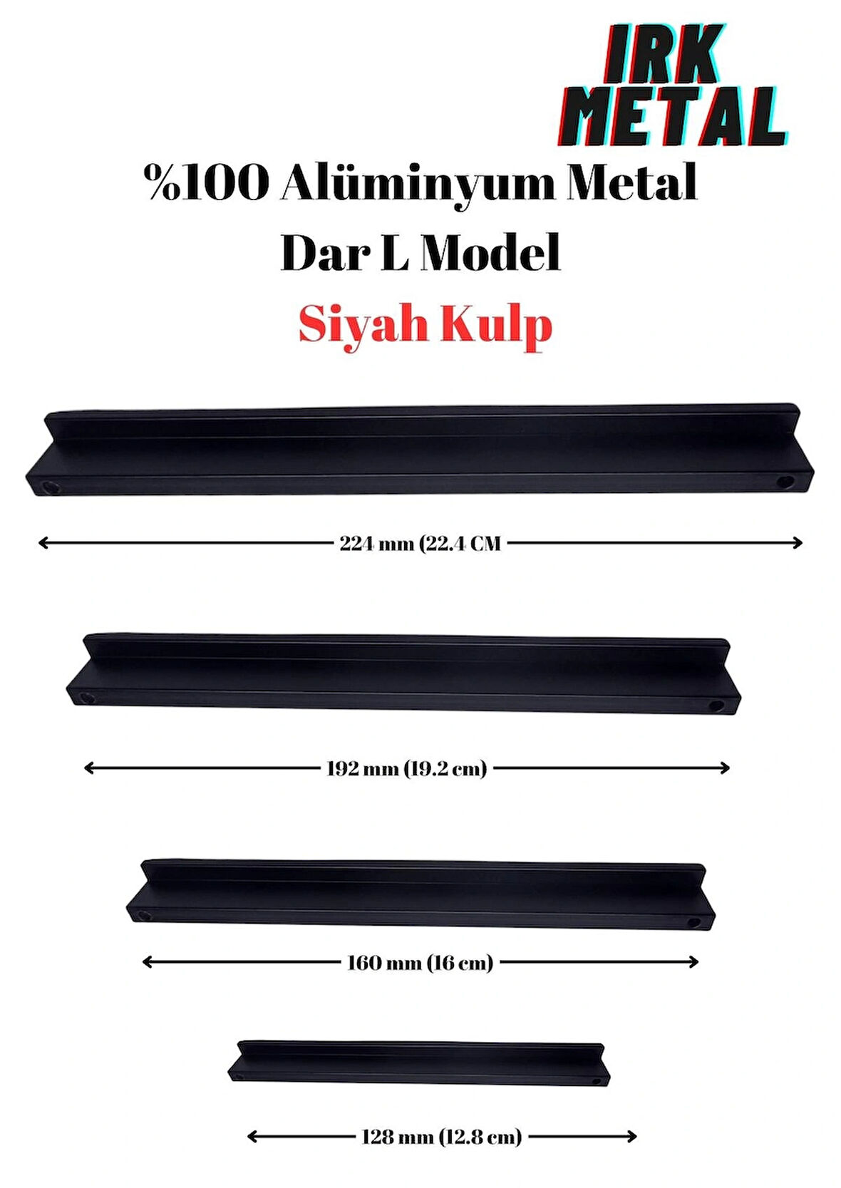 Mobilya Mutfak Çekmece Kapak Kulbu İçi Dolu Dar L  Model Siyah Mat Kulp (%100Alüminyum Metal)