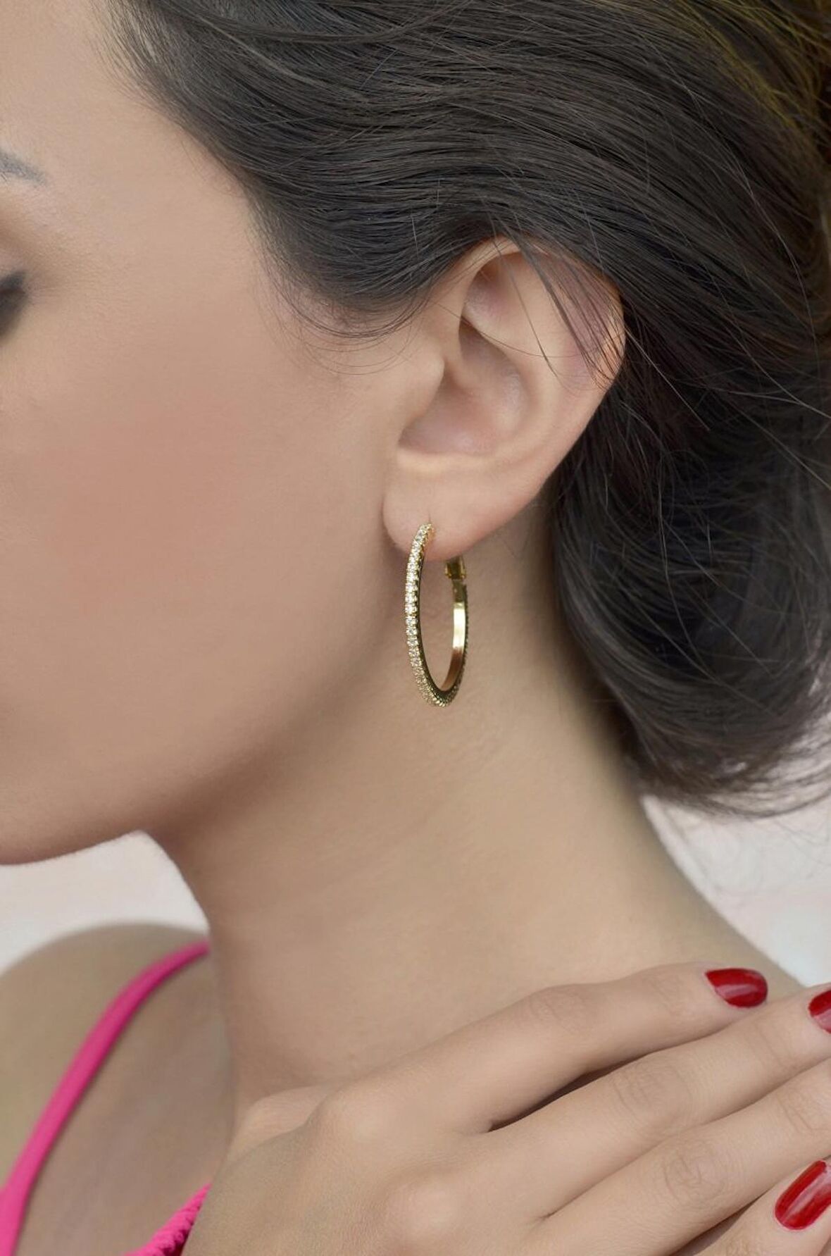 Taşlı Halka Küpe 35 mm