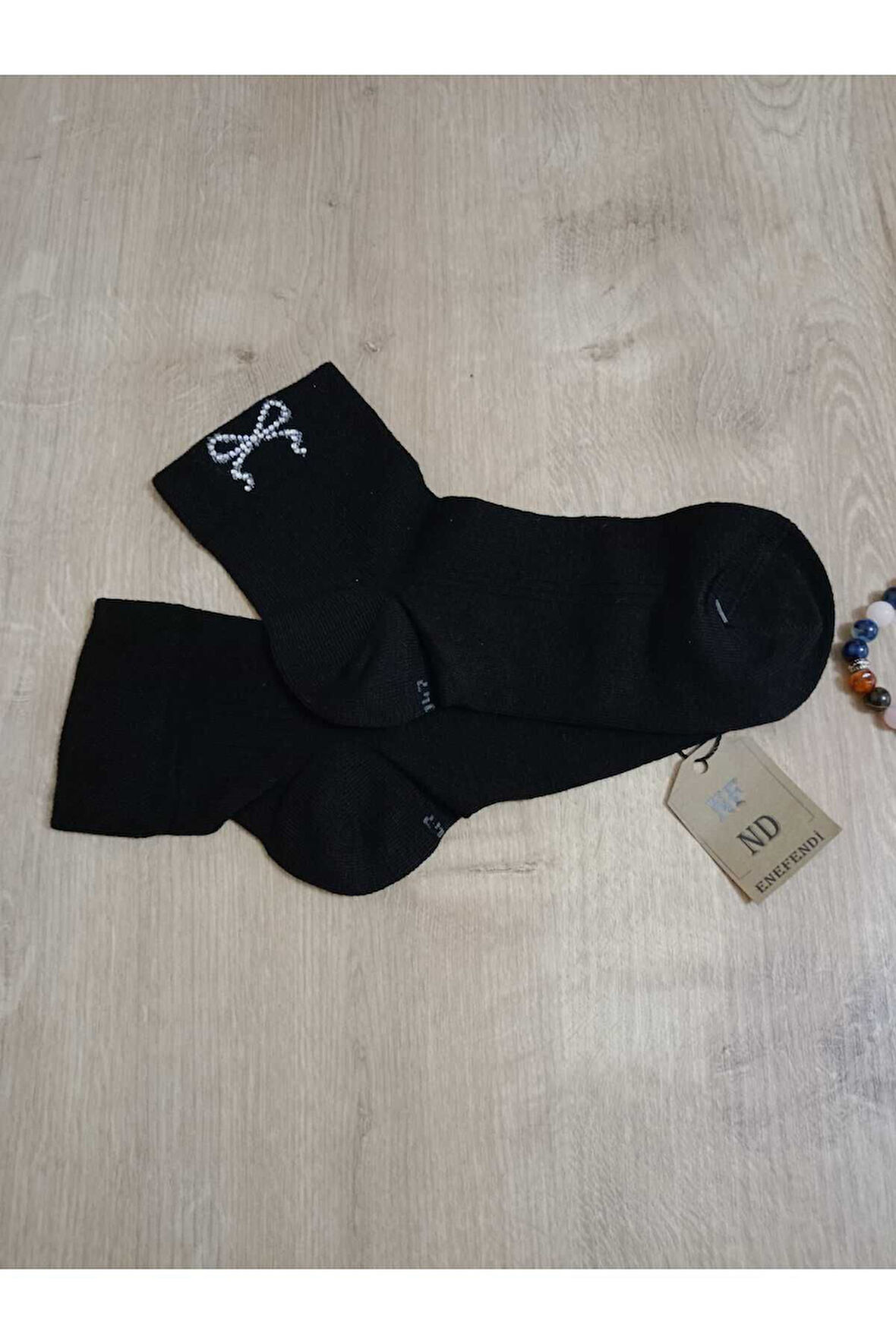 Taşlı Çorap Kurdela Desenli Kokulu Likralı Kısakonç Dikişsiz Pamuklu Kadın Siyah Çorabı 36-40 2 Çift