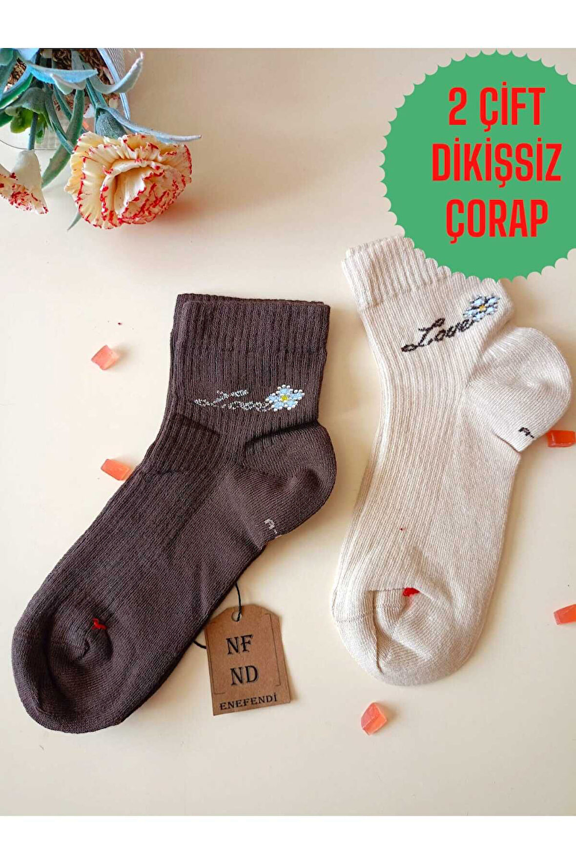 2 ÇİFT PAMUKLU BURUN DİKİŞSİZ KOKULU LİKRALI KISA KONÇ ÇORAP KAHVE SÜTLÜ KAHVE KADIN ÇORABI 36-40