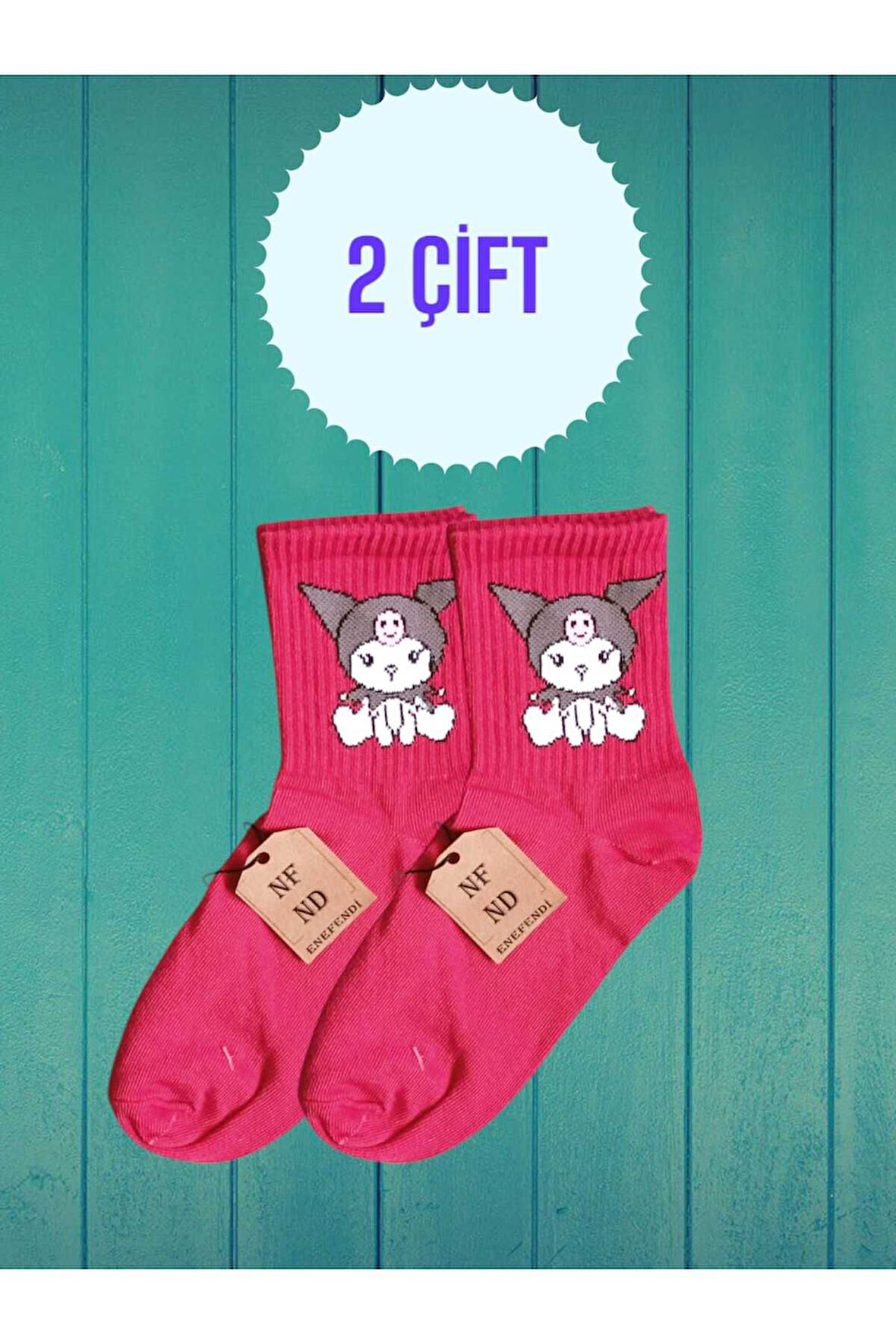 2 ÇİFT KUROMİ SANRİO PEMBE RENK ÇORAP YUMUŞAK KISA KONÇ DESENLİ ŞIK RAHAT 36-40