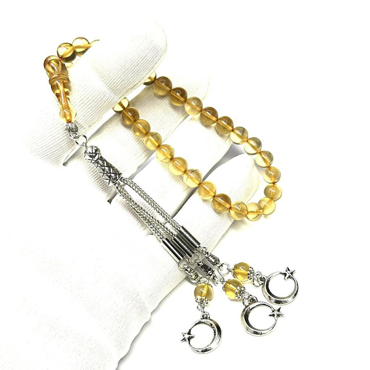 Bilek Boy Küre Model Püsküllü 8-8mm Sıkma Ateş Kehribar Tesbih
