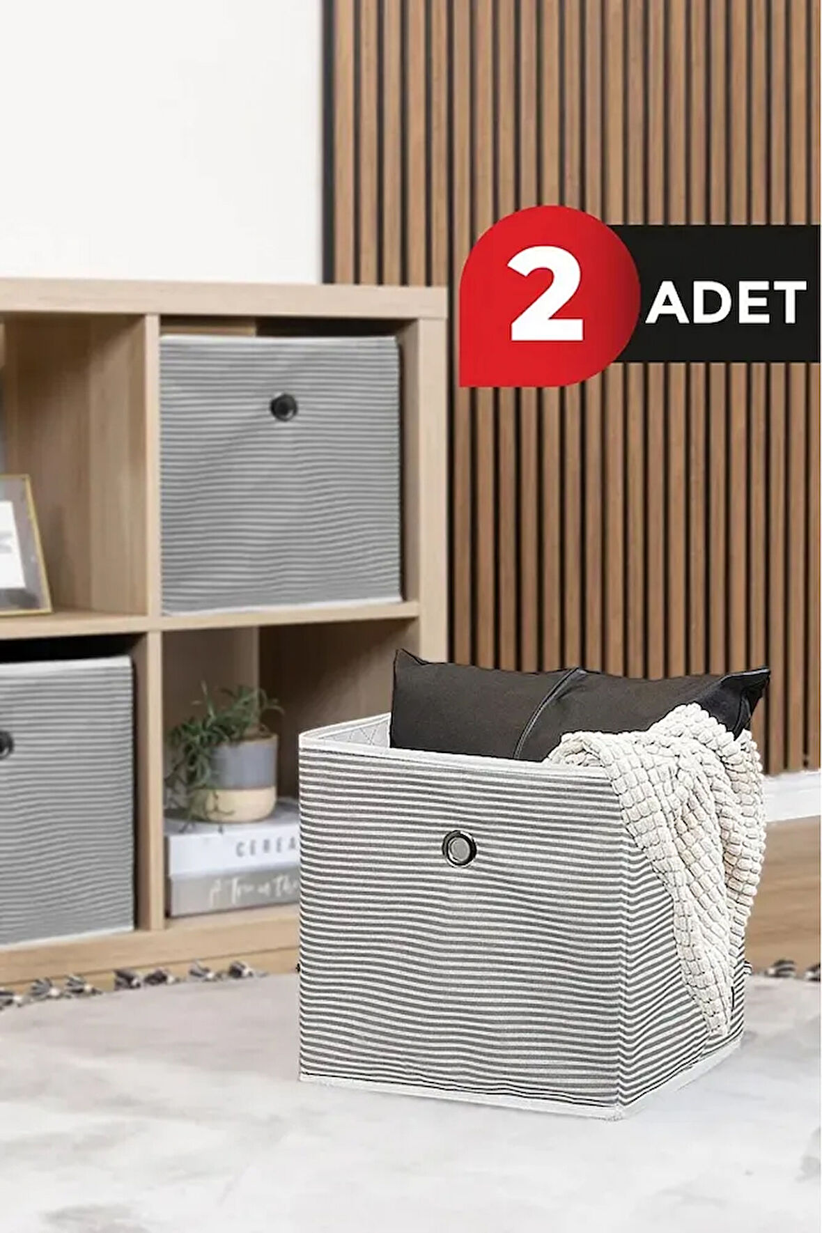 (2 ADET) ALAS Raf Organizer Kutu Seti (30*30*30 cm) Yeni Sezon Nano Teknoloji Su Geçirmez Kumaş Gri
