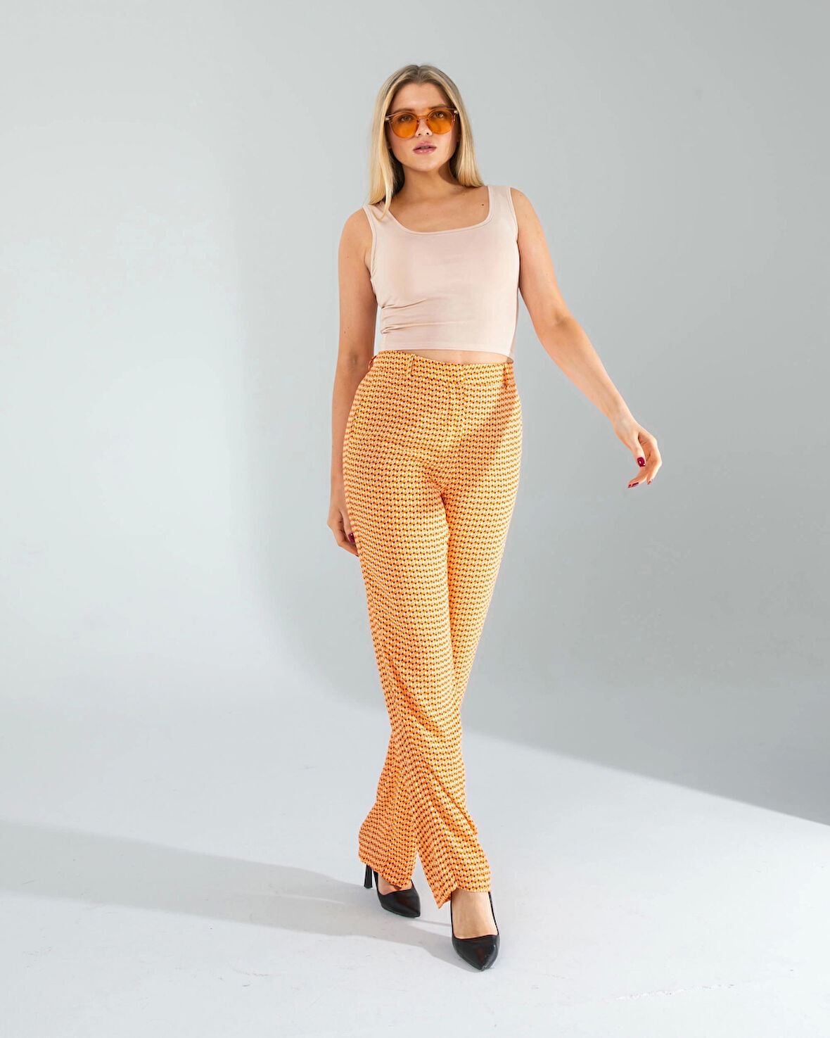 Retro Desen Cepli Turuncu Pantolon