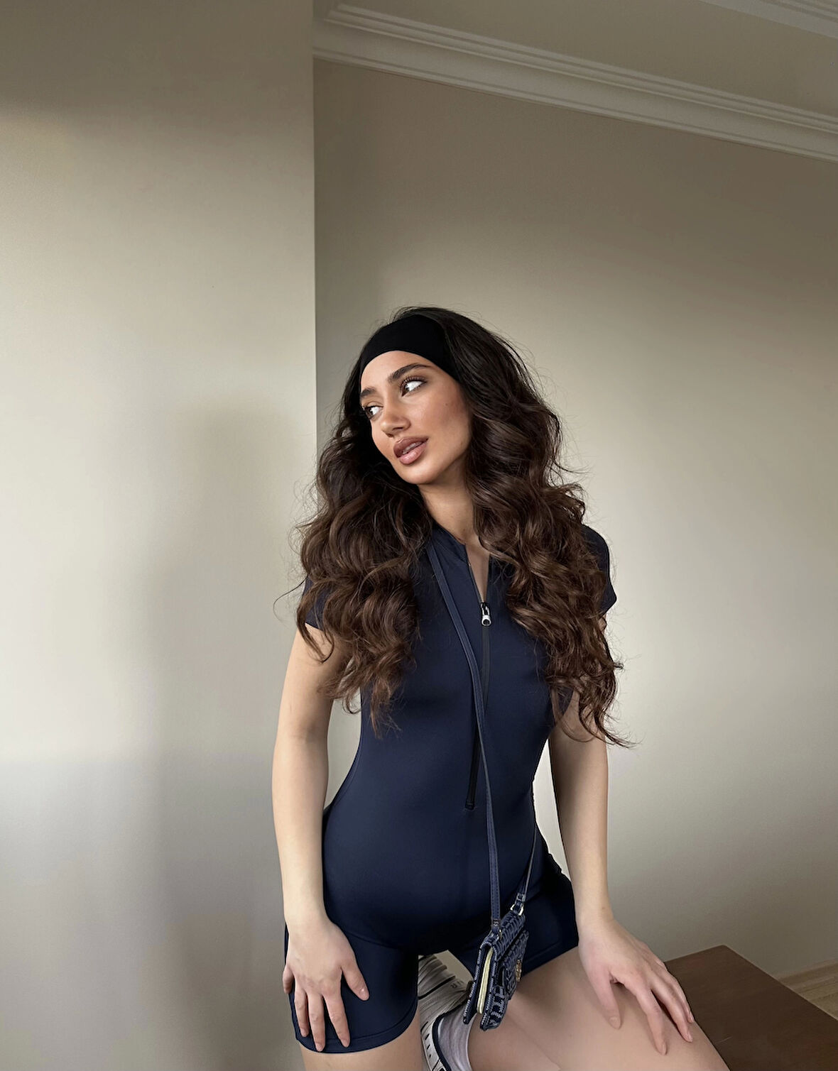 Lacivert Fermuarlı Şort Tulum