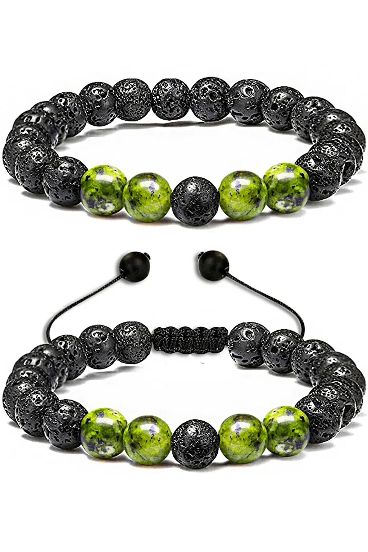 Sertifikalı Doğal Yeşim Taşı Volkan Lav Taşı Doğal Taş Bileklik Seti