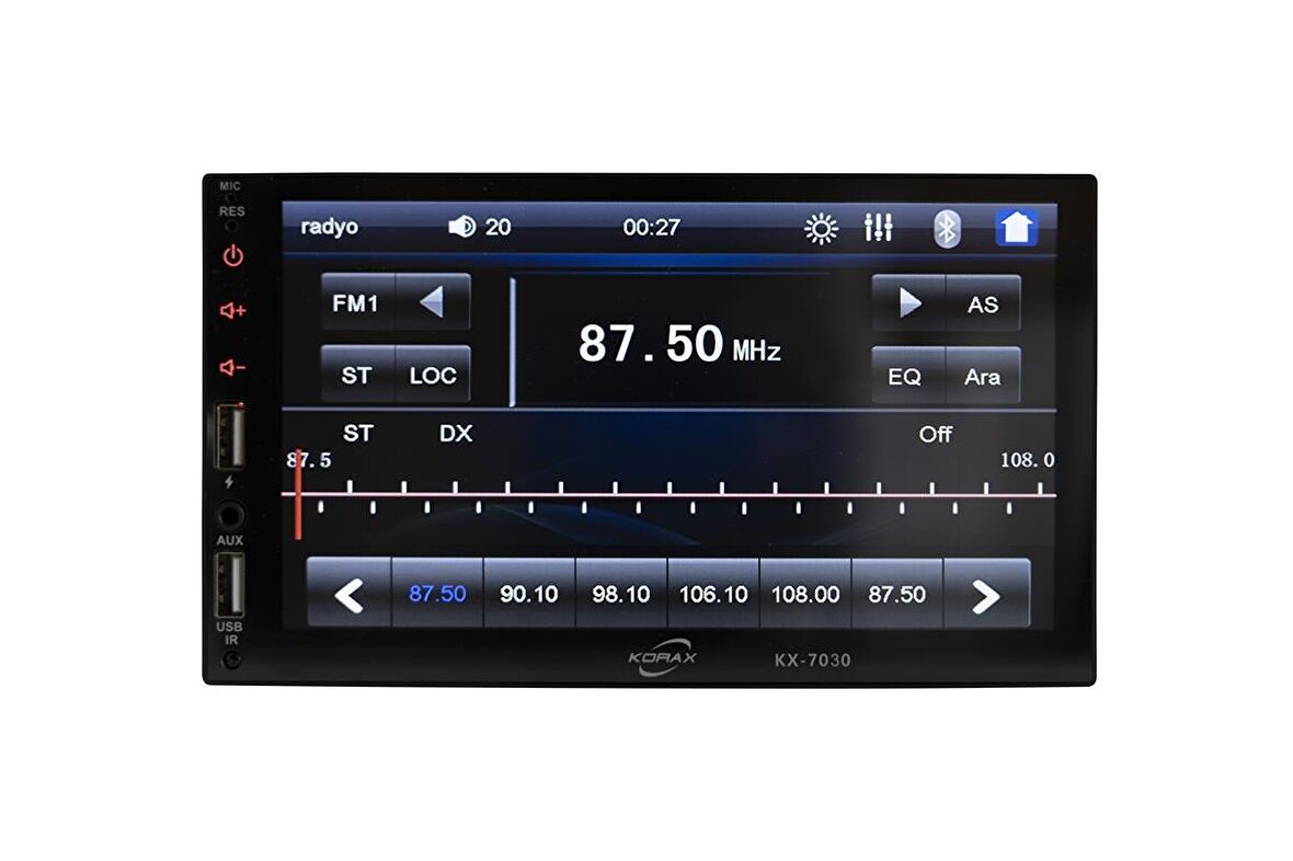 Korax KX-7030 7" inç Oto Double Teyp MP5 USB SD AUX Bluetooth