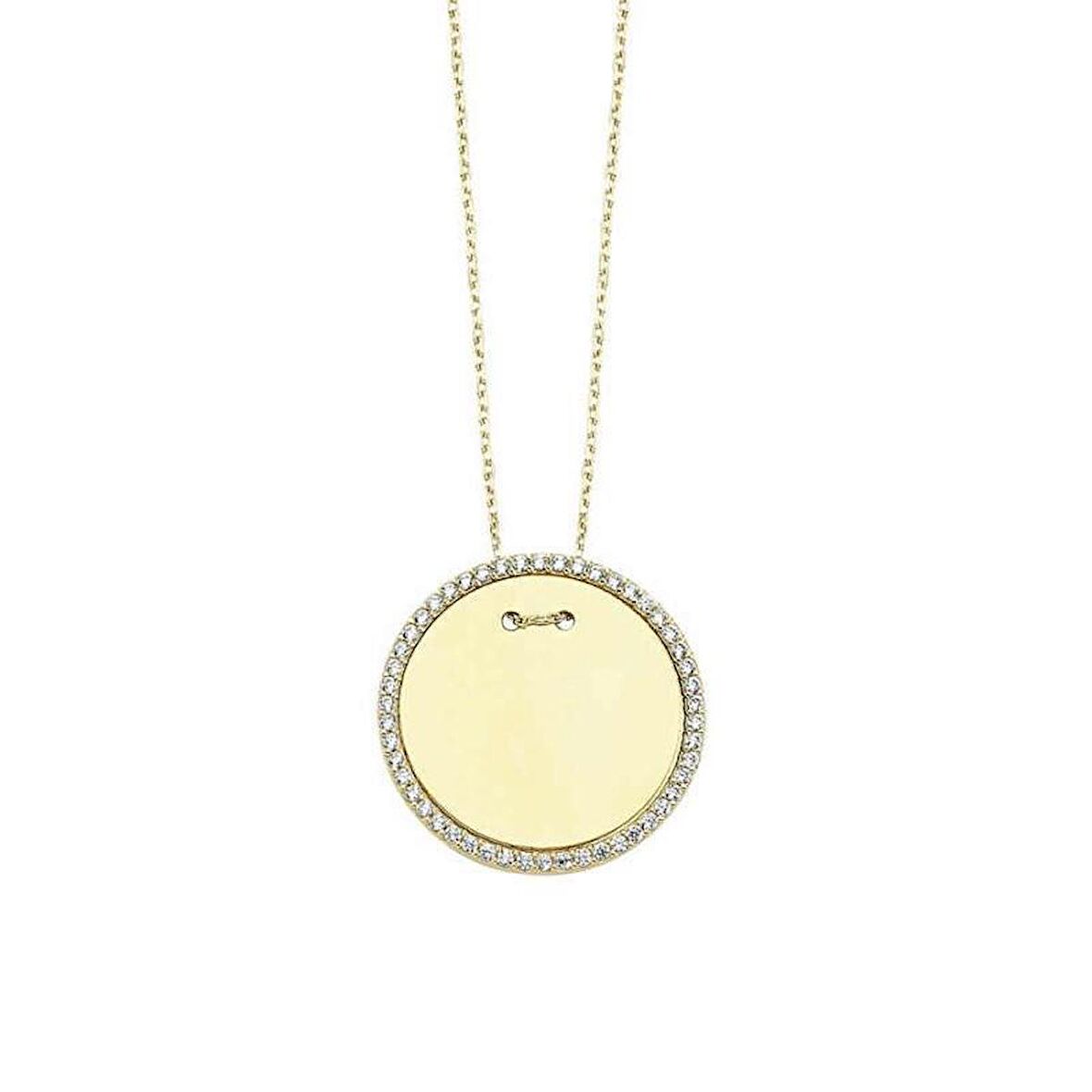 İsim Yazılabilen Yuvarlak Taşlı Plaka Kolye