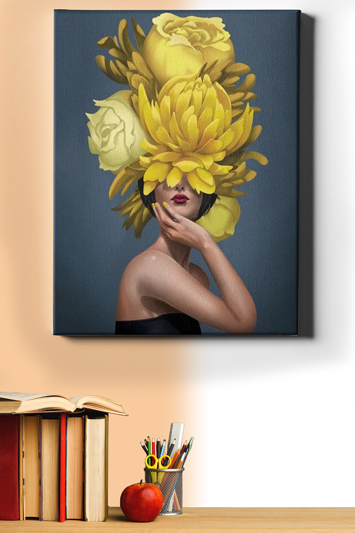 Sayılarla Boyama Seti Kasnaklı Sarı Çiçek Kadın 60x75 Cm