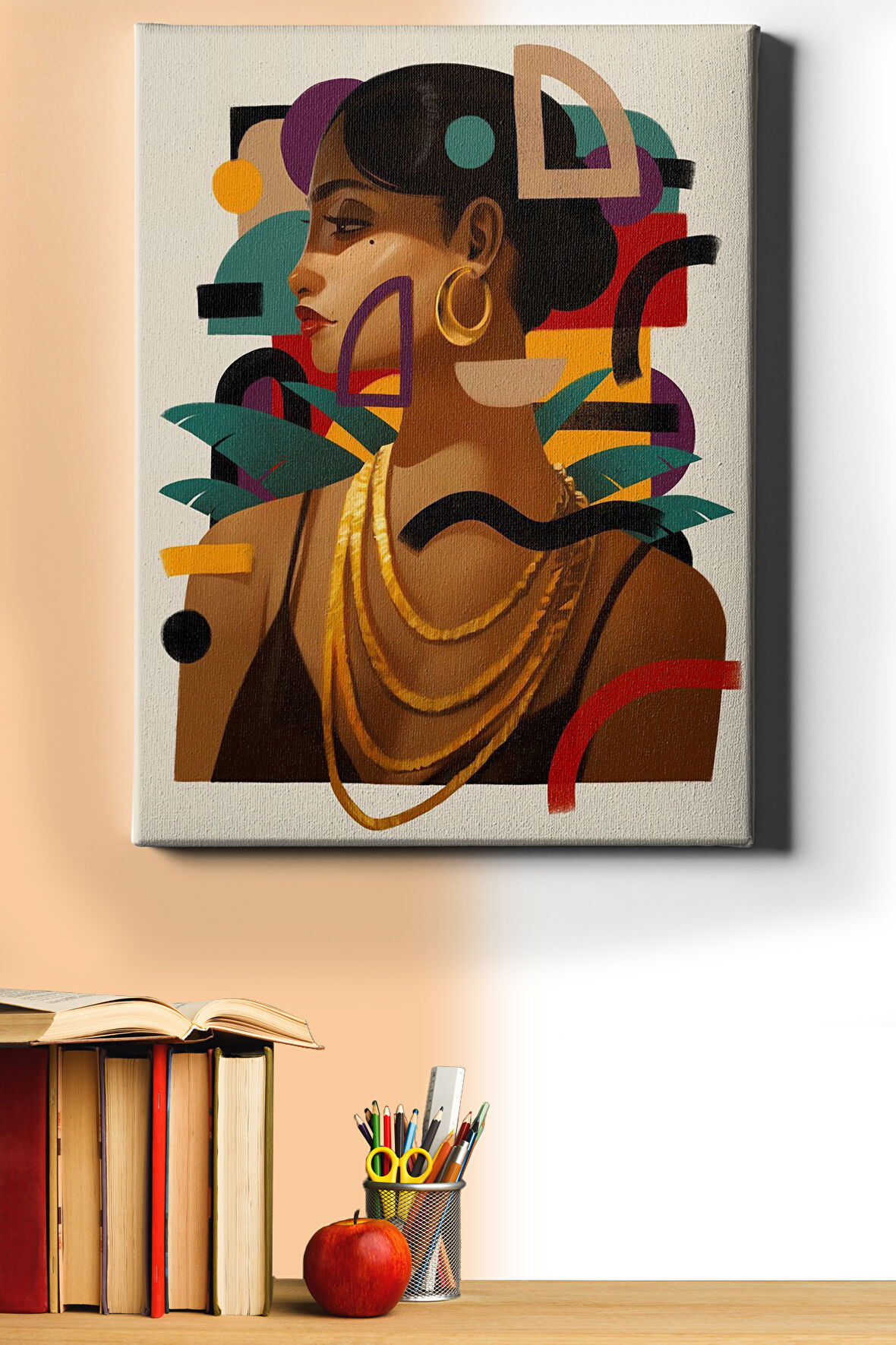 Sayılarla Boyama Seti Çerçeveli Kasnaklı Süslü Kadın 60x75 Cm