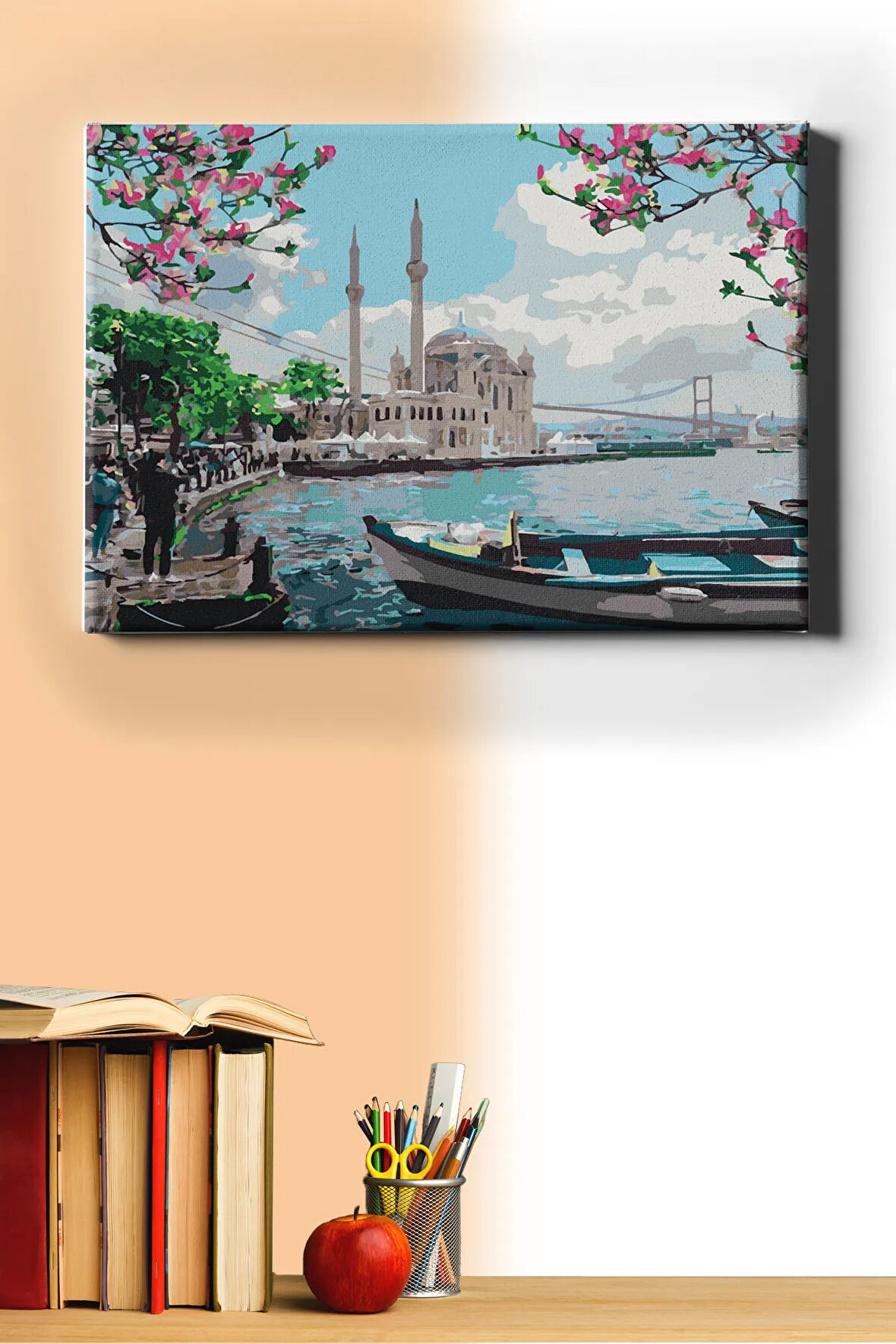Sayılarla Boyama Seti Çerçeveli Kasnaklı Ortaköy Camisinde Bahar 40x50 Cm