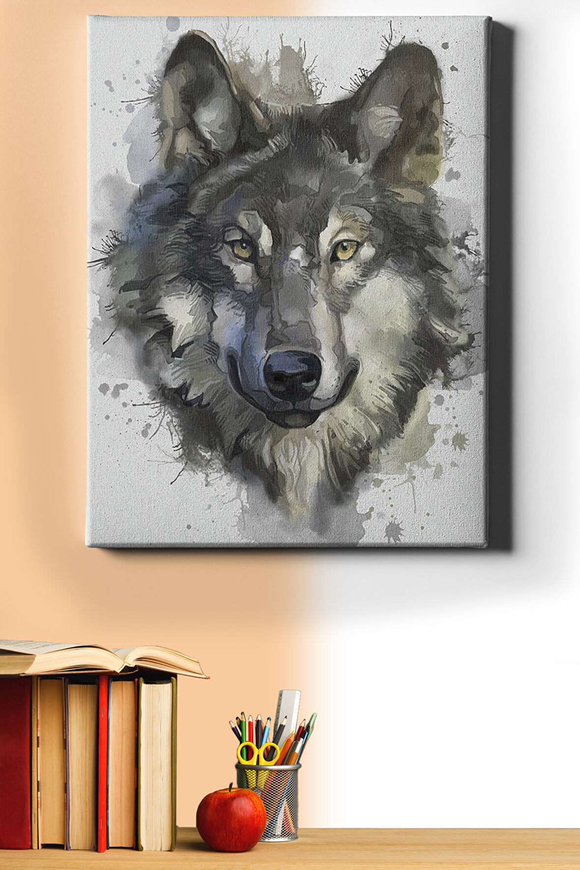 Sayılarla Boyama Seti Çerçeveli Kasnaklı Gri Kurt 60x75 Cm