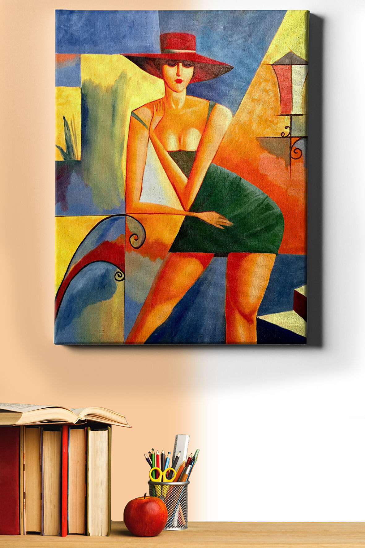 Sayılarla Boyama Seti Çerçeveli Kasnaklı Renkli Sokaktaki Kadın 60x75 Cm