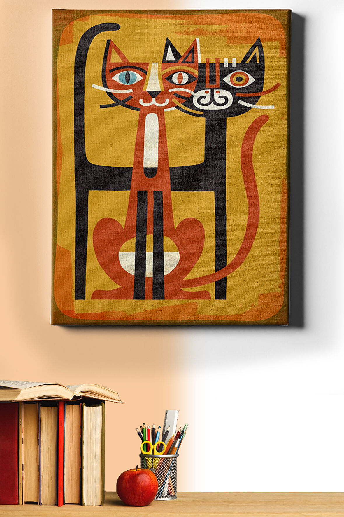 Sayılarla Boyama Seti Çerçeveli Kasnaklı Iki Tekir 60x75 Cm