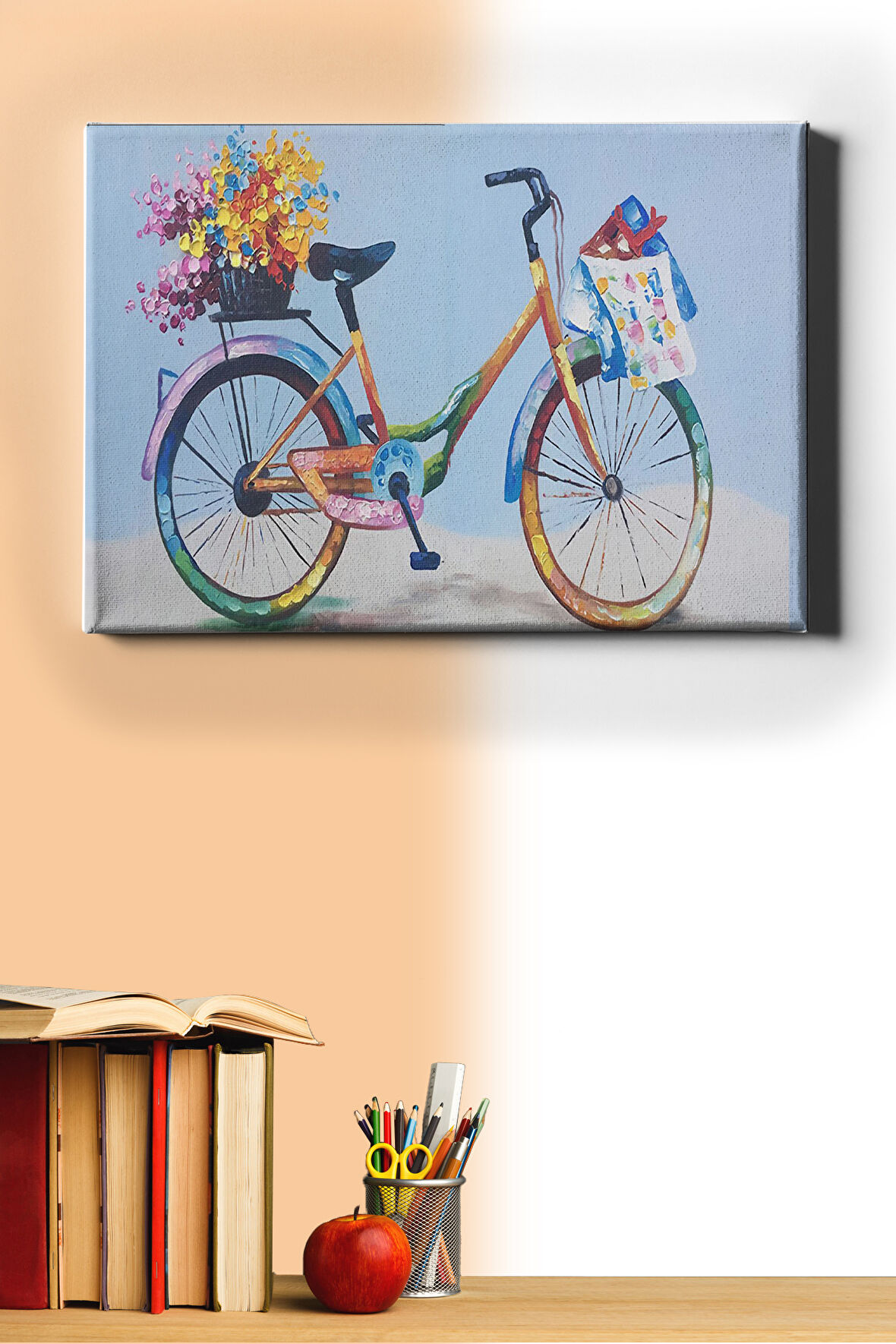 Sayılarla Boyama Seti Çerçeveli Kasnaklı Renkli Bisiklet 60x75 Cm