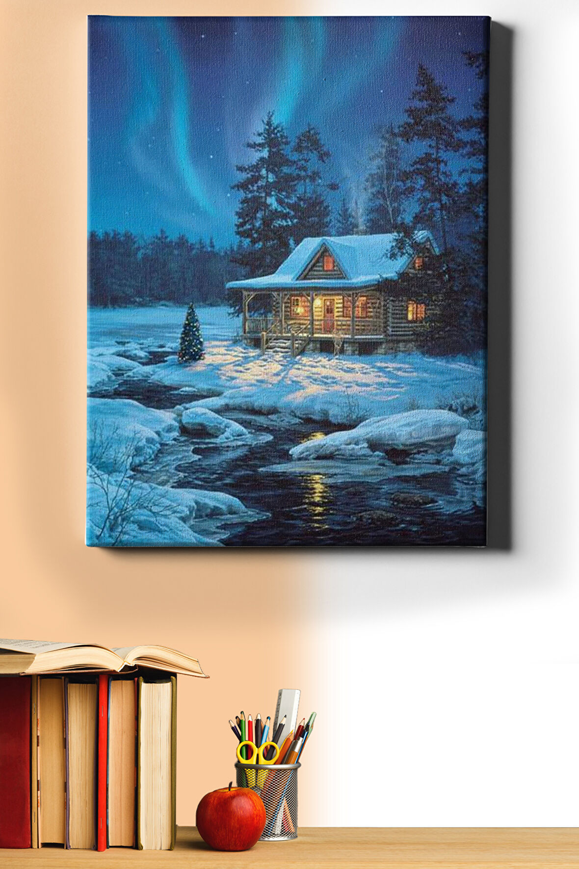 Sayılarla Boyama Seti Çerçeveli Kasnaklı Karlı Ev 40x50 Cm