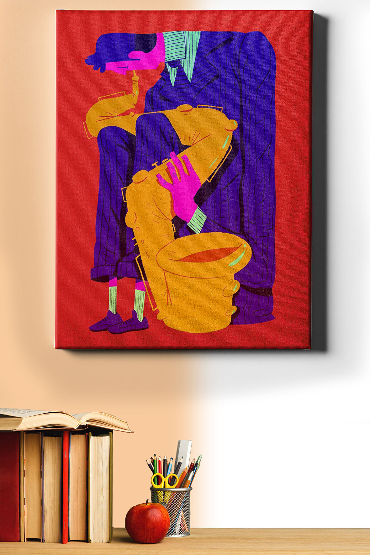 Sayılarla Boyama Seti Çerçeveli Kasnaklı Renkli Müzisyen Adam 40x50 Cm