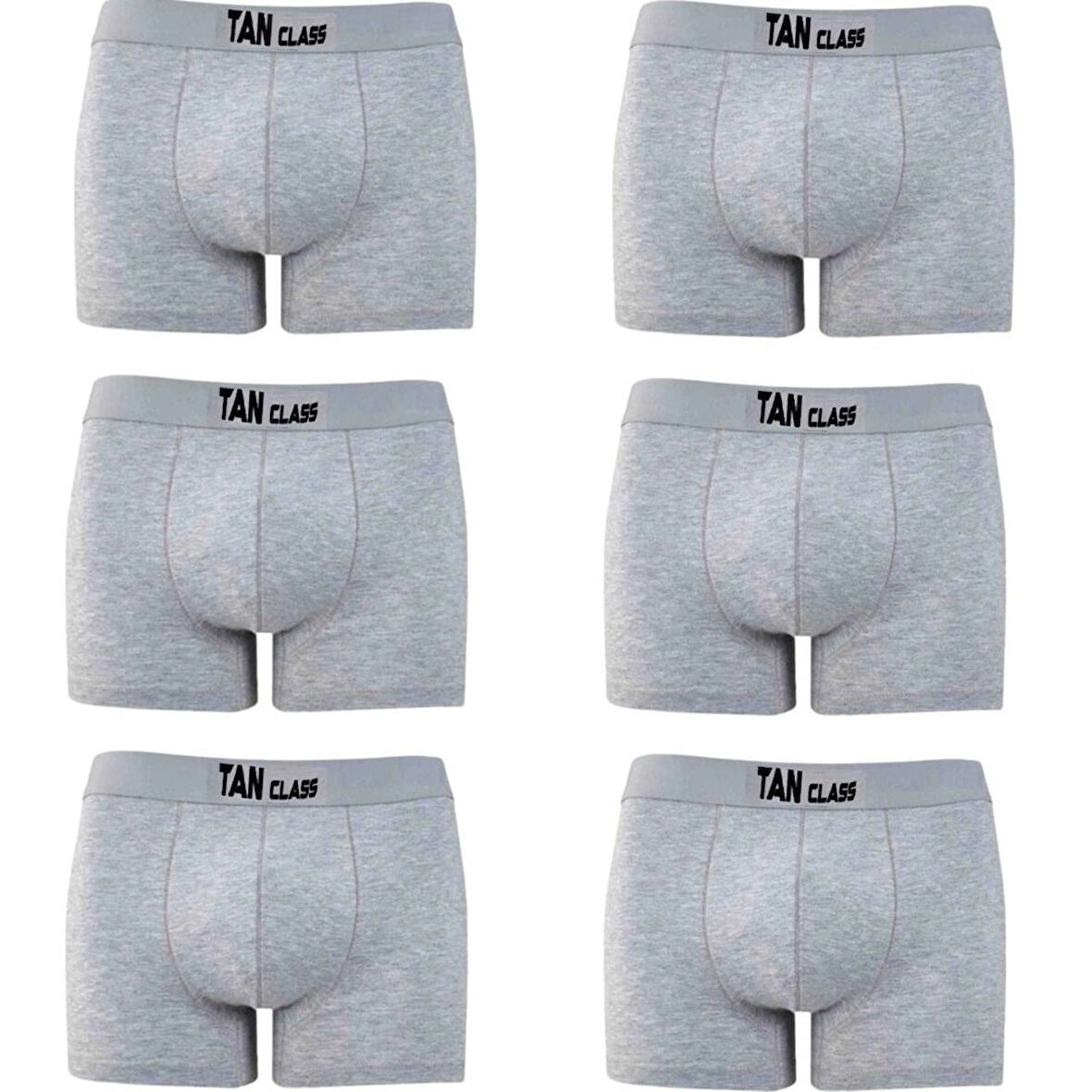 Erkek Likralı 6 Adet Gri Premium 1.Kalite Pamuklu Penye Esnek Kumaş Boxer Baksır