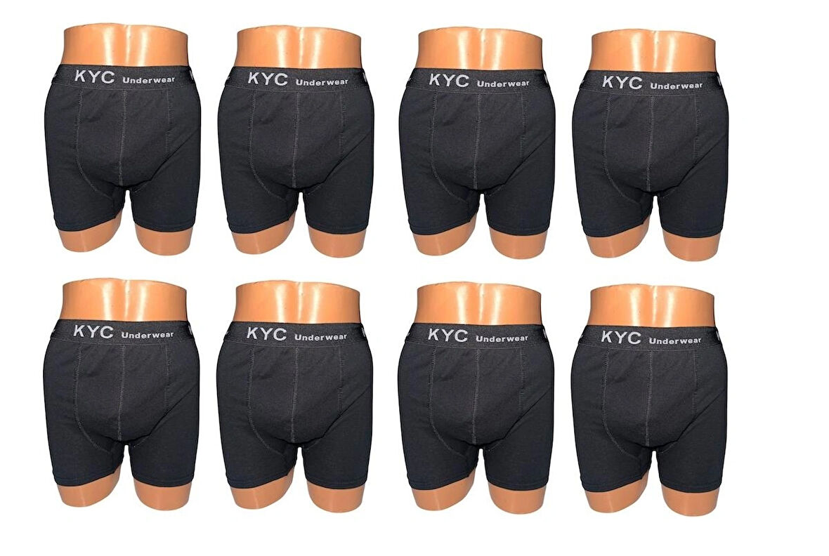 8 Adet Siyah Renk 1.Kalite Pamuklu Likralı Penye Esnek Kumaş Boxer Baksır