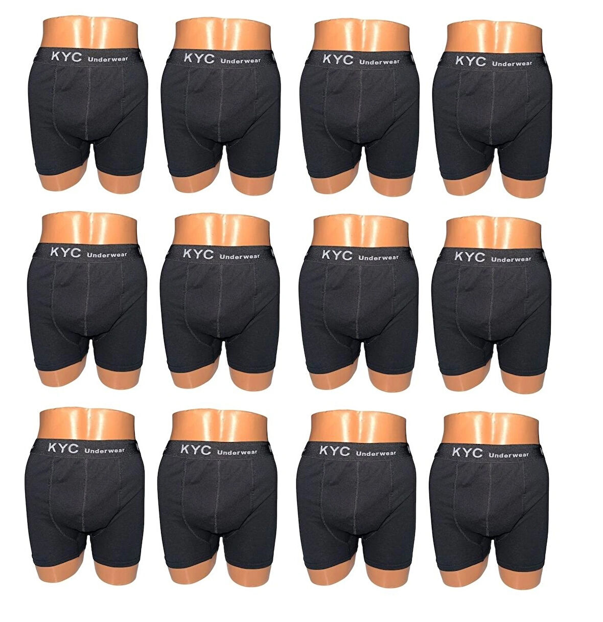 12 Adet Siyah Renk 1.Kalite Pamuklu Likralı Penye Esnek Kumaş Boxer Baksır