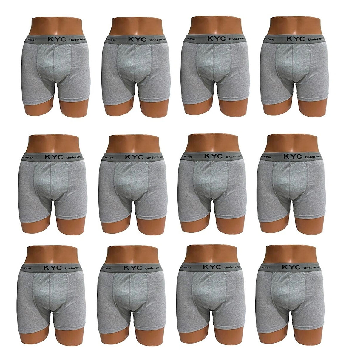 12 Adet Gri Renk 1.Kalite Pamuklu Likralı Penye Esnek Kumaş Boxer Baksır