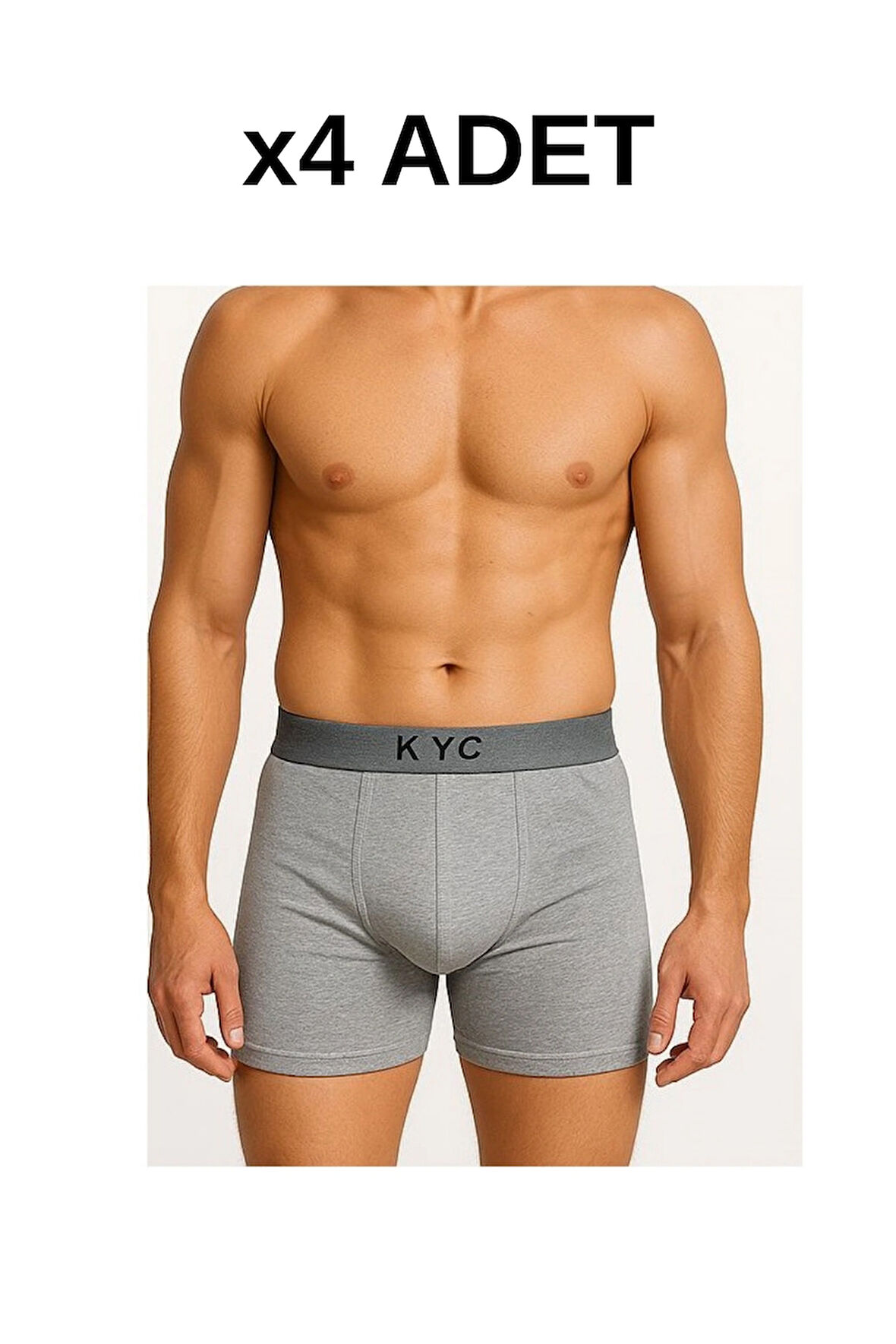 4 Adet Gri Likralı Pamuklu Boxer