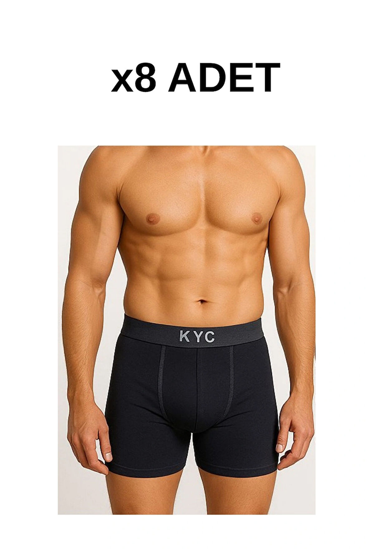 8 Adet Siyah Likralı Pamuklu Boxer