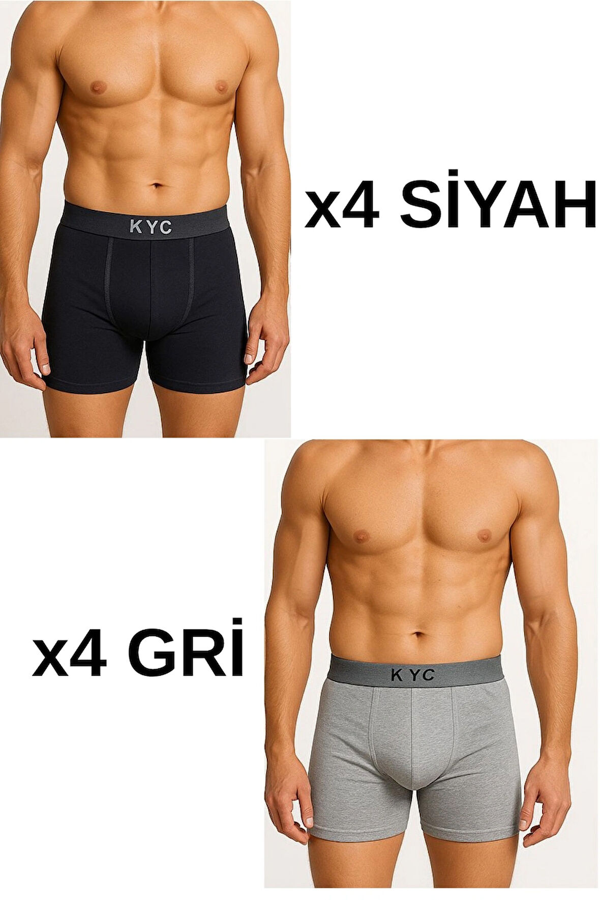 8 Adet Siyah-Gri Likralı Pamuklu Boxer