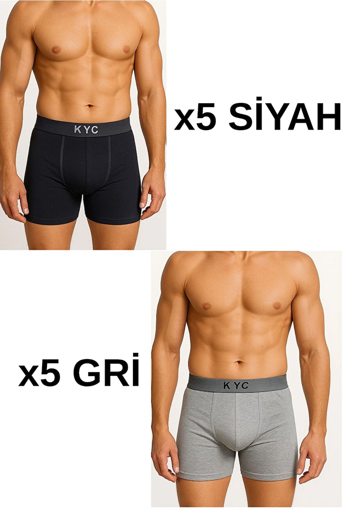 10 Adet Siyah-Gri Likralı Pamuklu Boxer