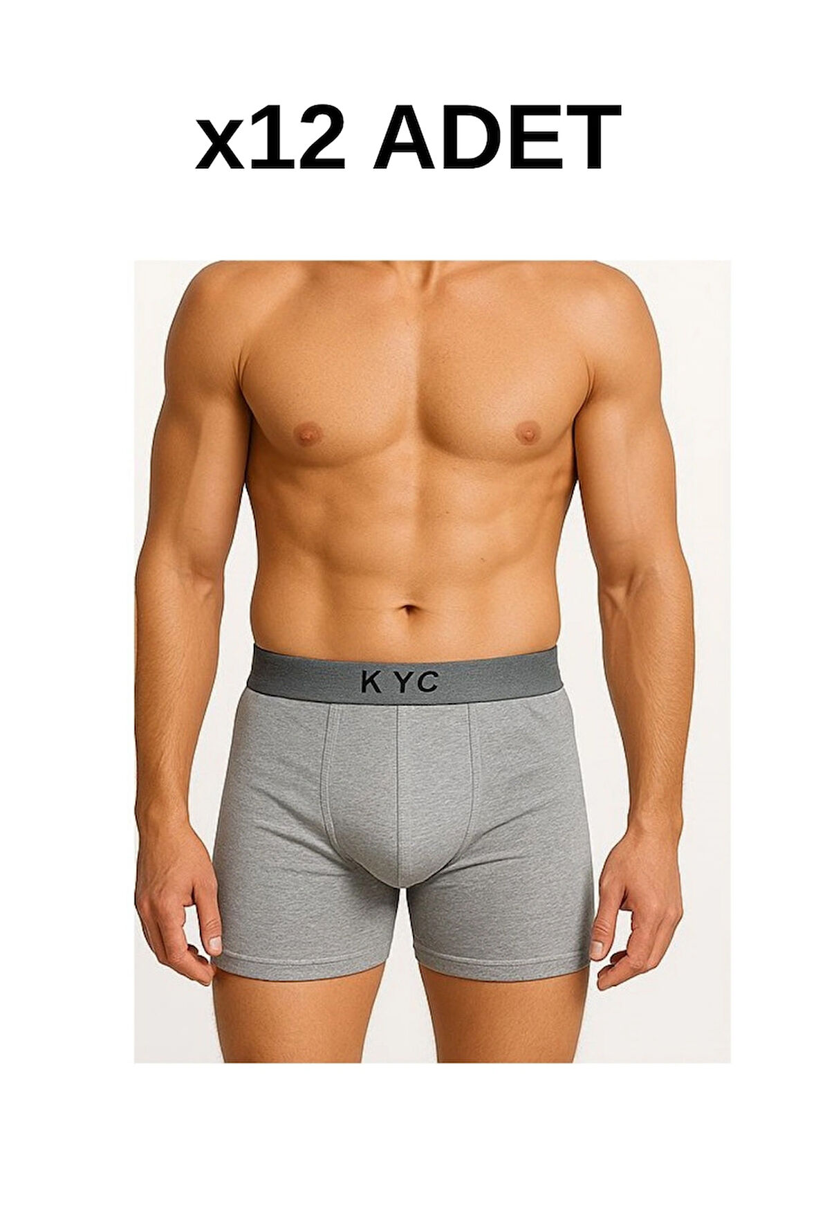 12 Adet Gri Likralı Pamuklu Boxer
