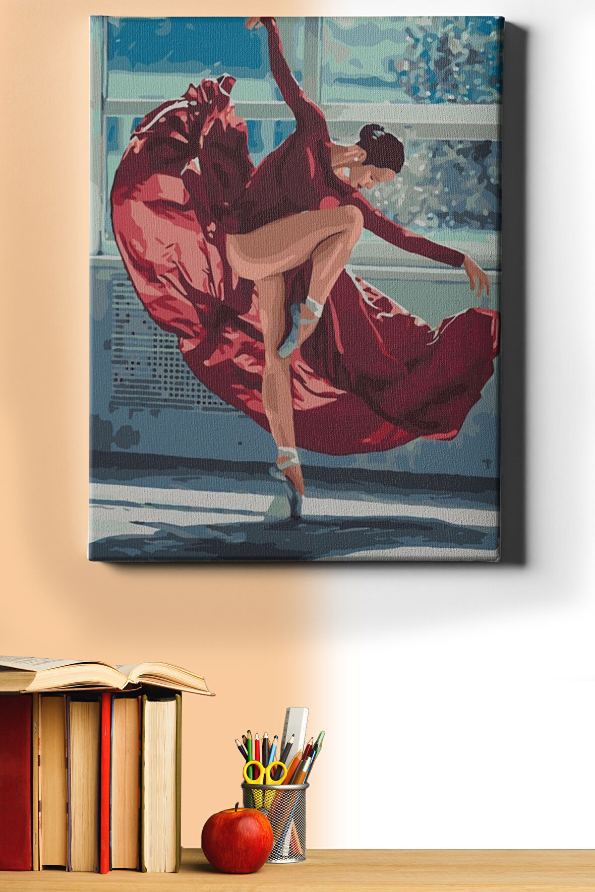 Kırmızı Dans Sayılarla Boyama Seti Kasnaklı 40x50 Cm