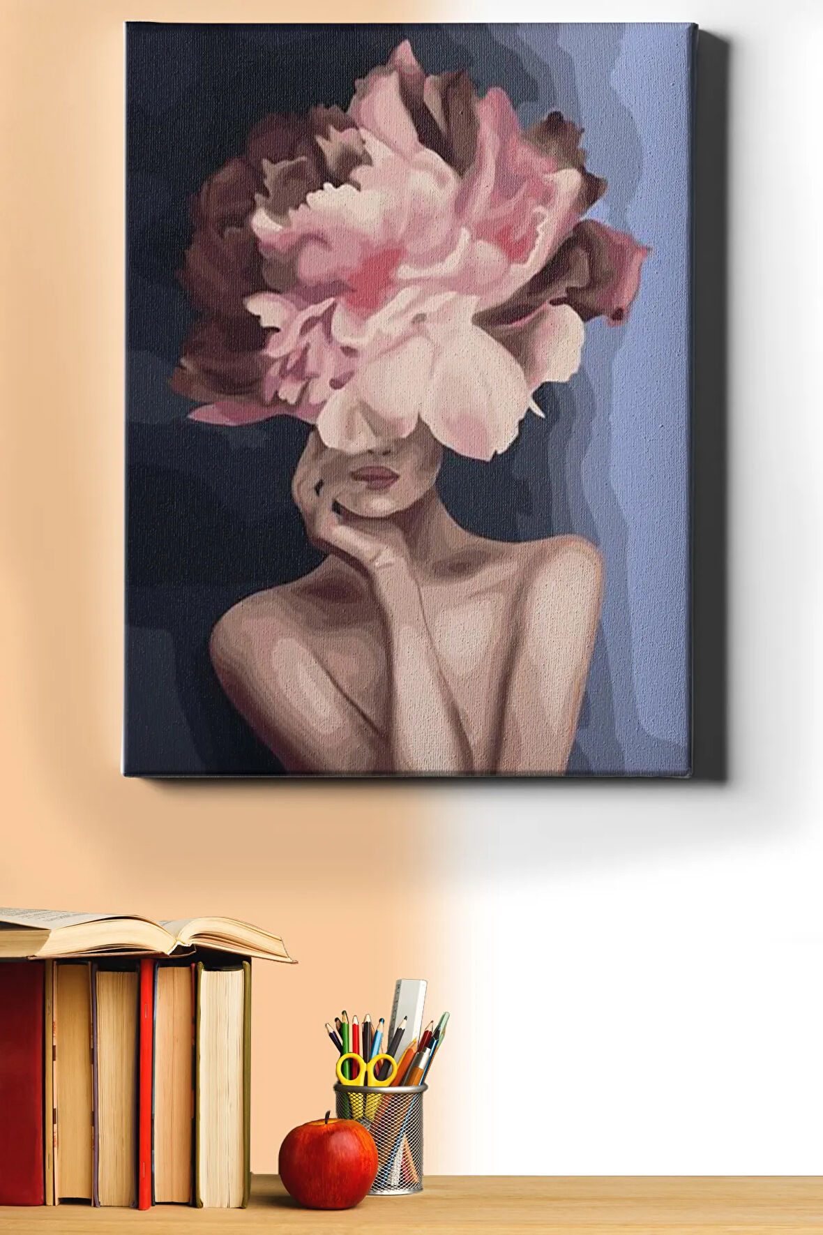 Çiçek Kadın 3 Renkli Sayılarla Boyama Seti Kasnaklı 40x50 Cm