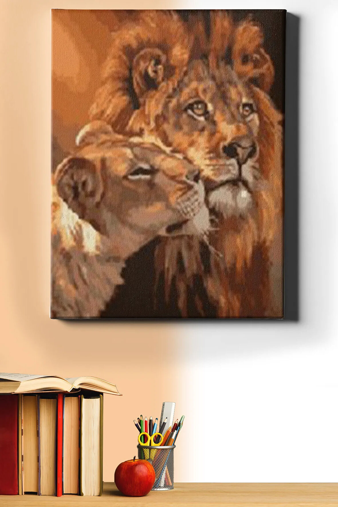 Aslanların Aşkı Sayılarla Boyama Seti Kasnaklı 50x65 Cm