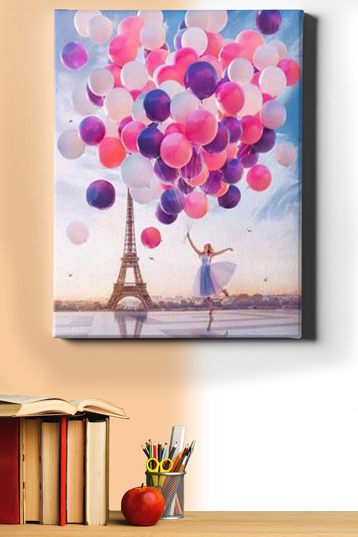 Eyfel Kulesi, Kadın Ve Romantik Balonlar Sayılarla Boyama Seti Kasnaklı 40*50