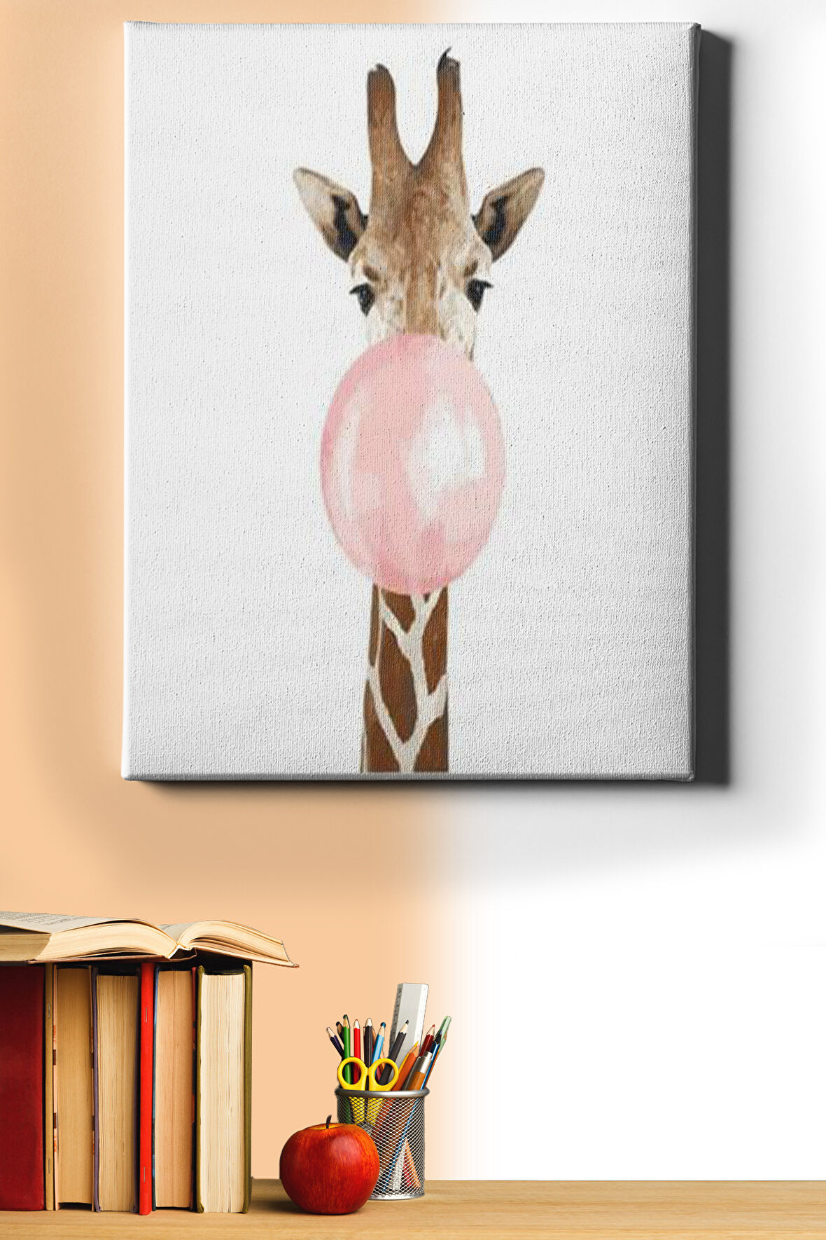 Pembe Sakız Ve Zürafa Sayılarla Boyama Seti Kasnaklı 40 X 50 Cm