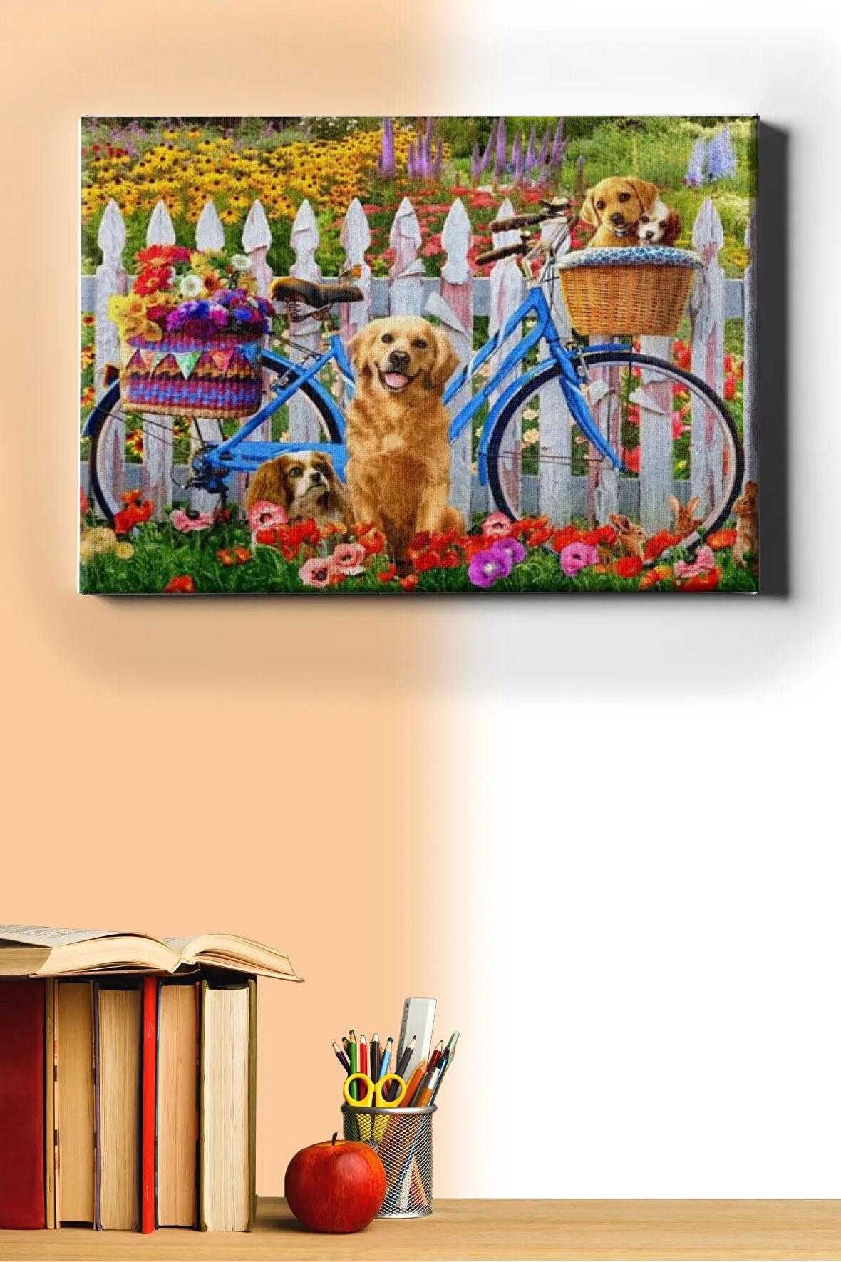 Sevimli Köpekler Ve Bisiklet Sayılarla Boyama Seti Kasnaklı 40 X 50 Cm