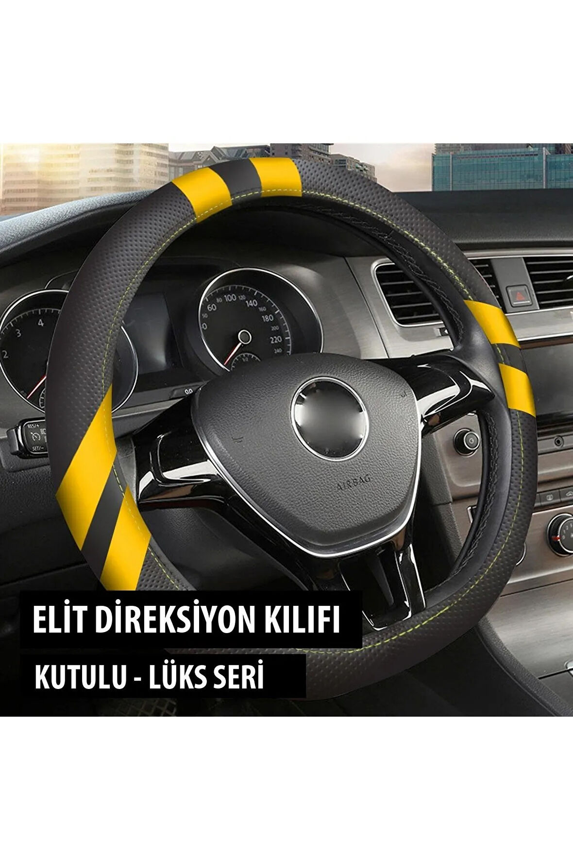 UNİVERSAL Elit Direksiyon Kılıfı SARI Kutulu - Geçme Toyota Auris 2007-2009 Uyumlu