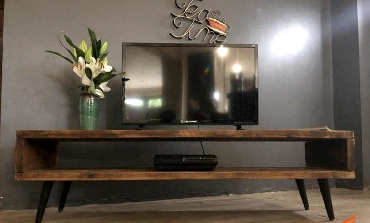 Kuzela Ahşap Metal Ayaklı Rustik Tv. Yaşam Ünitesi.