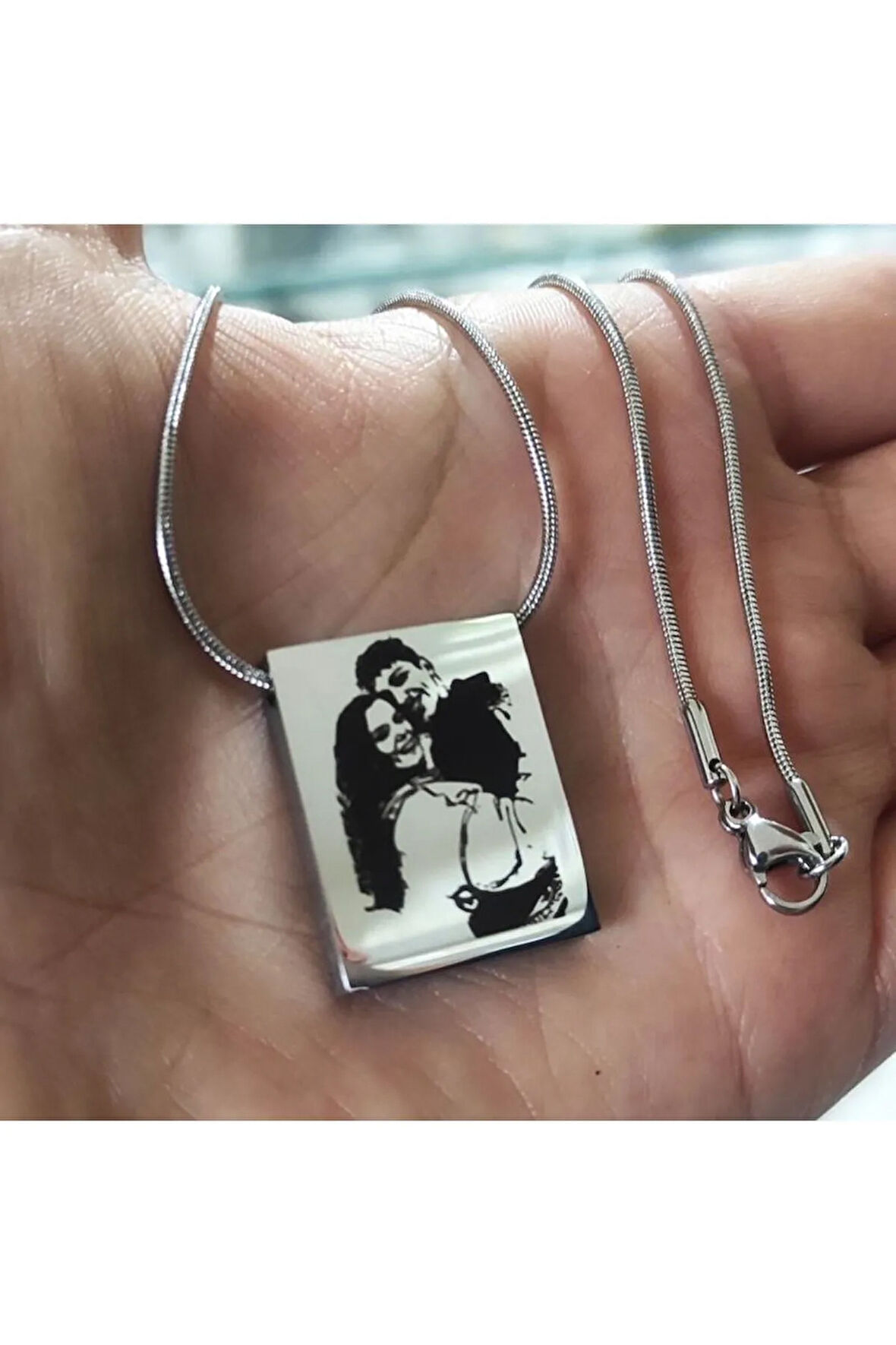 Lazer Fotoğraf Kazımalı Unisex Çelik Kolye