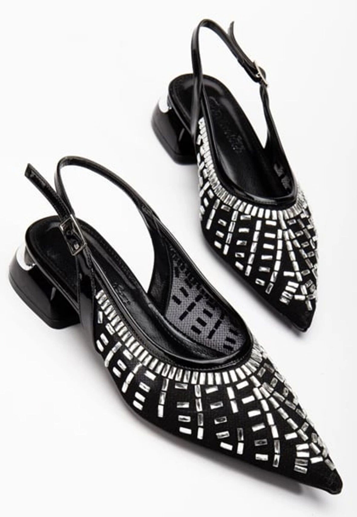 Piyar Siyah Taşlı Topuklu Ayakkabı