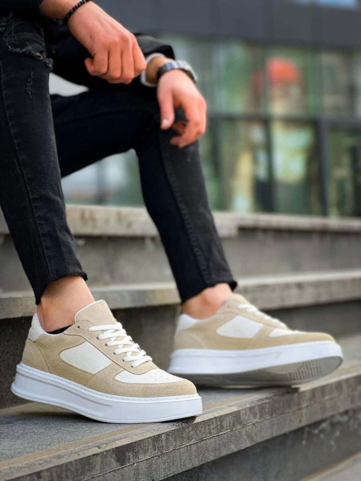 KB-X8 Kuback Bej Keten Süet Yüksek Taban Günlük Spor Ayakkabı