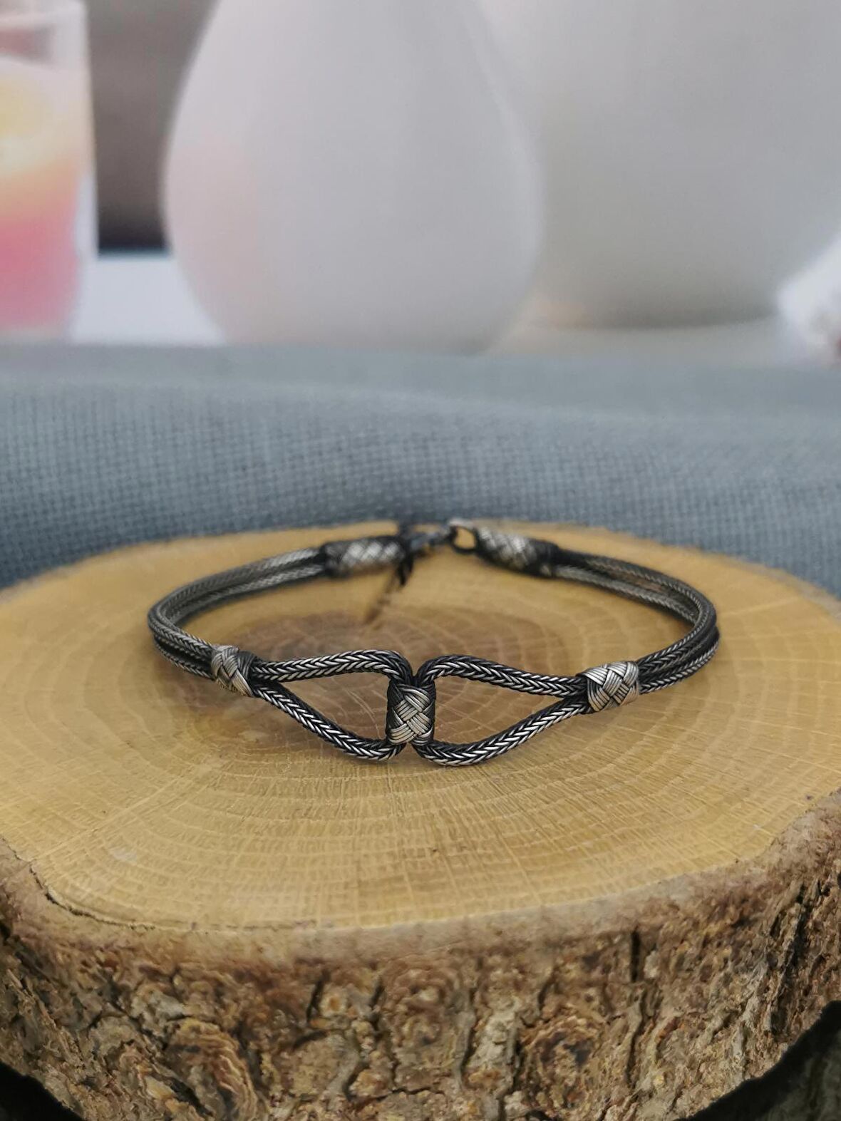 Kazaziye Sade Model El Örgüsü Gümüş Bileklik 