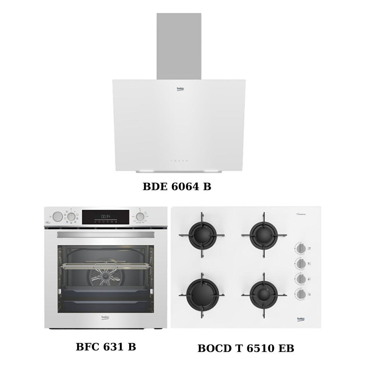 Beko Beyaz Cam Digital Ankastre Set (Bde 6064 B + Bocd T 6510 Eb + Bfc 631 B)