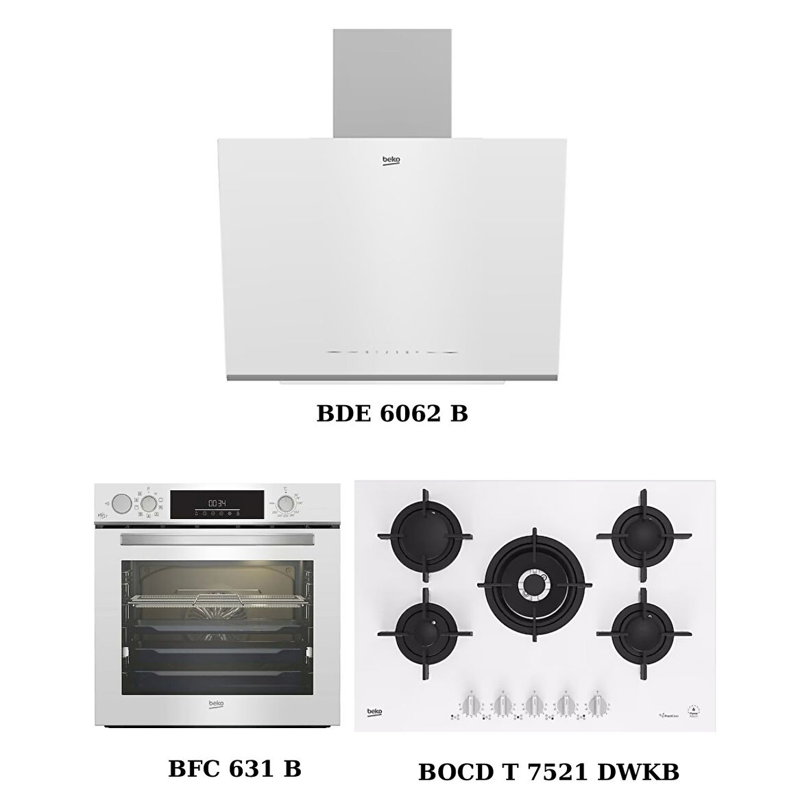 Beyaz Ankastre Set (Bde 6062 B + Bocd T 7521 Dwkb + Bfc 631 B)
