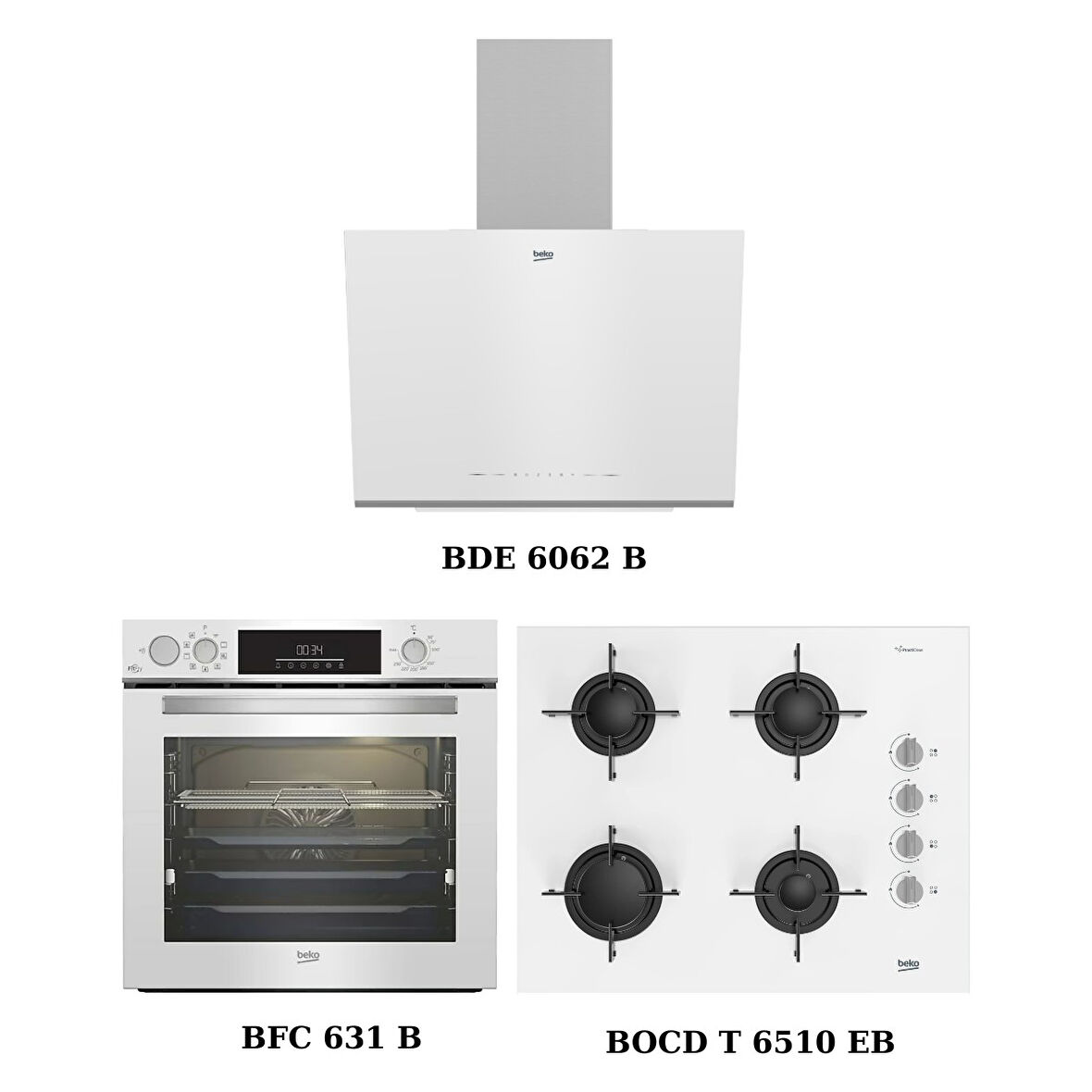 Beyaz Ankastre Set (Bde 6062 B + Bocd T 6510 Eb + Bfc 631 B)