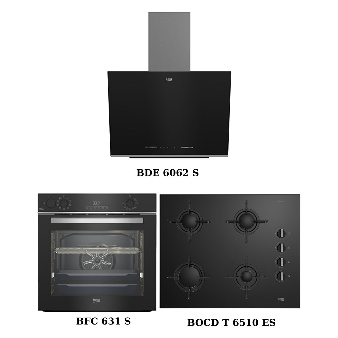 Beko Siyah Ankastre Set (Bde 6062 S + Bocd T 6510 Es + Bfc 631 S)